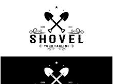 Shovel logo for agriculture, excavation,building, mining foundation. gardening vector set design with leaves