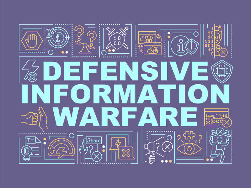 Defensive information warfare word concepts purple banner. Intelligence security
