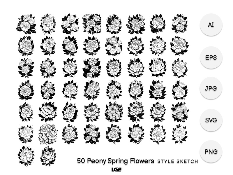 Peony Spring Flowers Element Icon Black