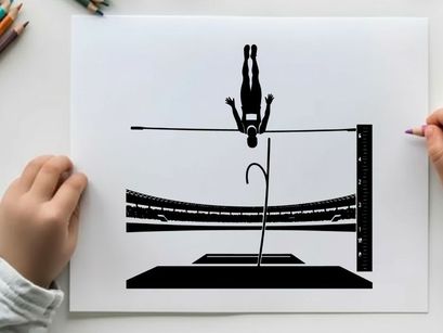 Silhouette of a person pole vaulting over a high bar silhouette