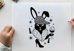 Silhouette of a stylish bunny in a hat and high heels