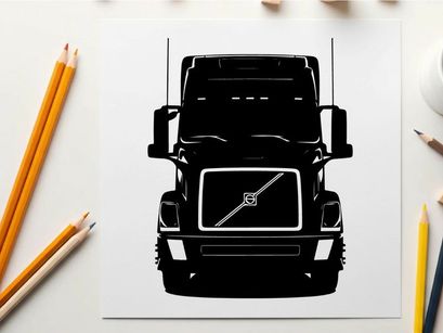 Silhouette of a volvo semi truck facing forward