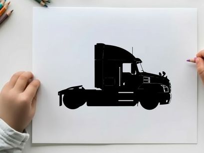 Silhouette of a semi truck with sleeper cabin