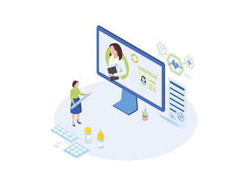 Telemedicine expert at work isometric illustration preview picture