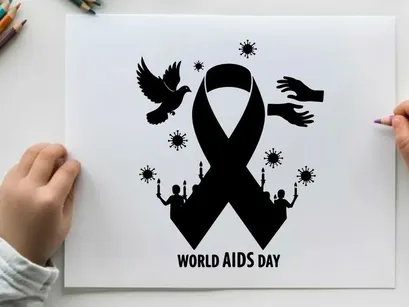 ilustração vetorial de fitas de conscientização do dia mundial de combate à aids com mãos em apoio