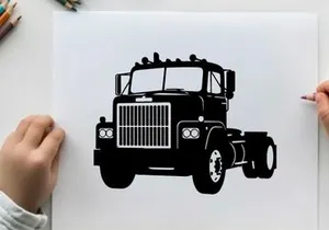 Silhouette of a large truck with a grille and wheels silhouette