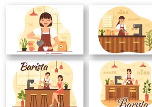 12 Barista Making Coffee Illustration