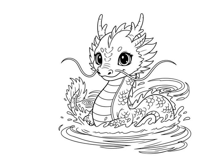 Cute cartoon dragon swimming in water vector illustration