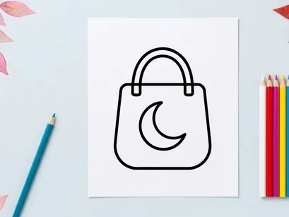 Minimalist crescent moon shopping bag icon. Vector-style night sky themed tote for Halloween or celestial branding.