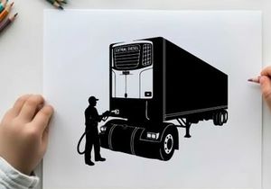 Silhouette of man refueling semi truck trailer