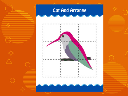 10 Pages Cut and arrange with a bird worksheet for kids. Educational game for children