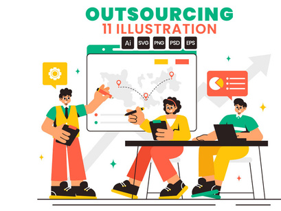 11 Global Outsourcing Business Illustration