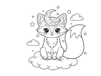 Cute cat with moon and stars vector illustration flat design