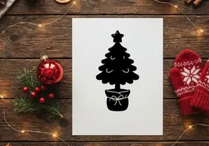 Silhouette of Christmas Tree in a Gift Box for Holiday Decor
