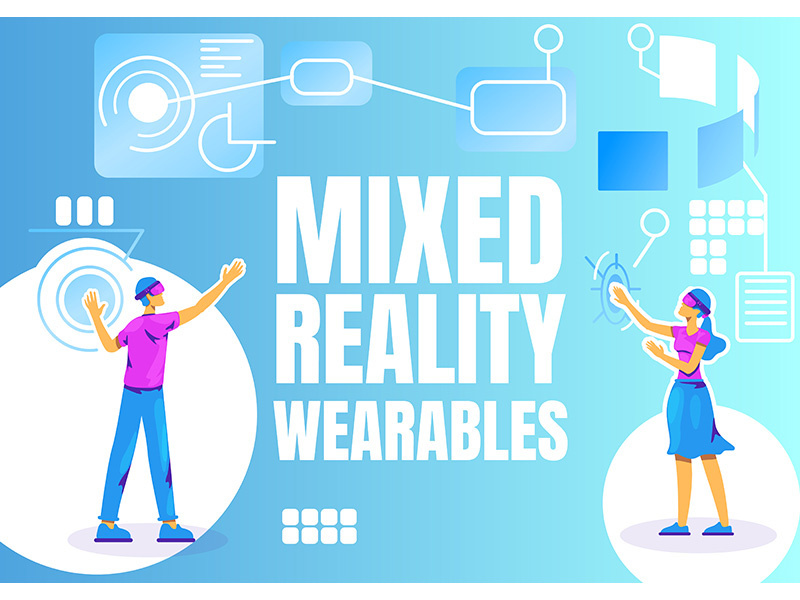 Mixed reality wearables banner flat vector template