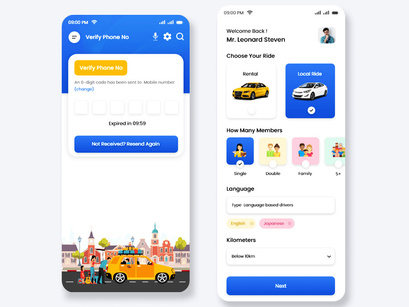 Taxi Booking Or Car Rental Mobile App UI Kit