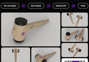 Round Wooden Hammer Mockup