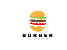 Burger Logo, Fast Food Design, Bread And Vegetables Vector, Fast Food Restaurant Brand Icon Illustration