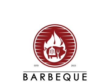 Simple Barbecue Vintage hot grill, with crossed flames and spatula. Logo for restaurant, badge, cafe and bar.vector preview picture