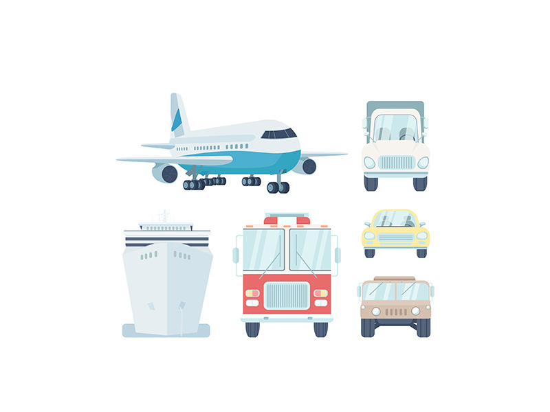 Vehicle types flat color vector objects set