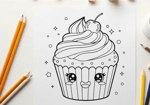 Cute cupcake with face smiling vector illustration flat design