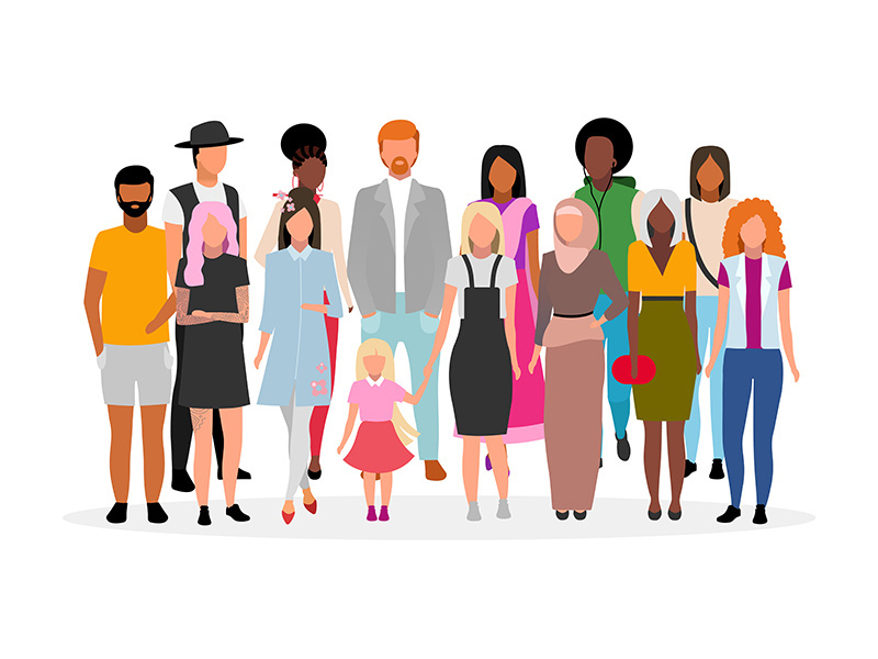 Multiracial people group flat vector illustration