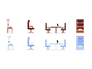 Hospital furniture flat color vector objects set preview picture