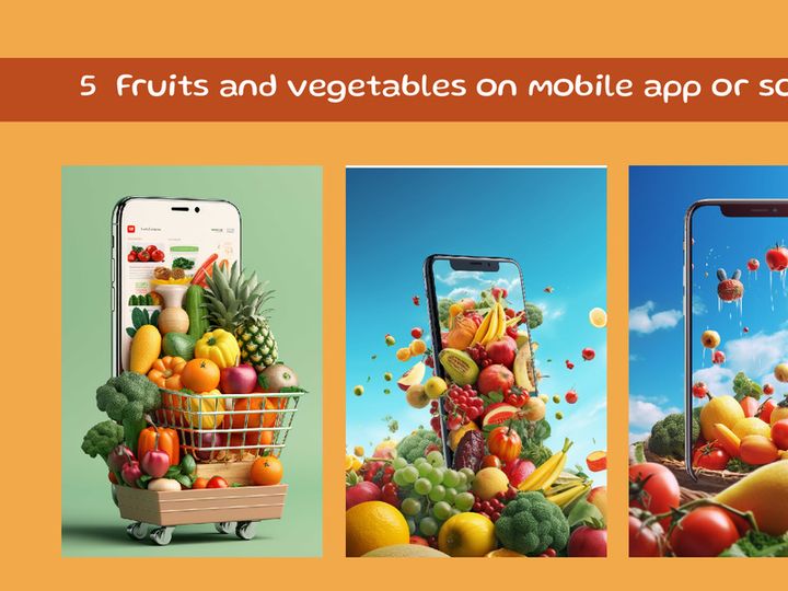 Fruits and vegetables on mobile app or screen
