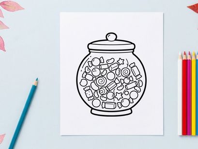 Halloween-Süßigkeitsglas gefüllt mit gemischten Süßigkeiten. Gruseliger Leckereienbehälter überquellend mit Schokoladen und Gummibonbons für festliche Feiern.