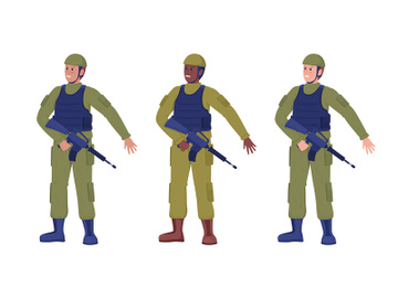Soldiers in military uniform semi flat color vector characters set preview picture