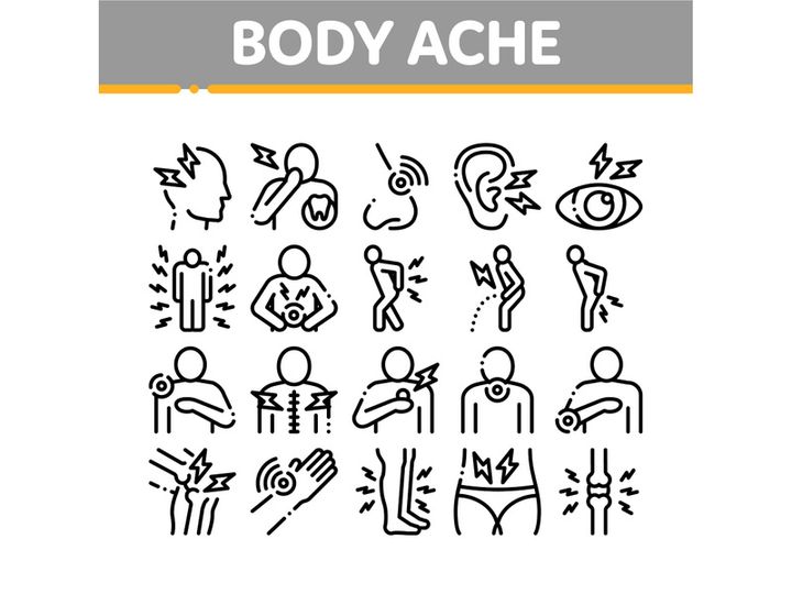 Body Ache Collection Elements Icons Set Vector