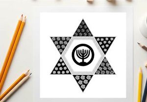 Silhouette star of david with menorah design