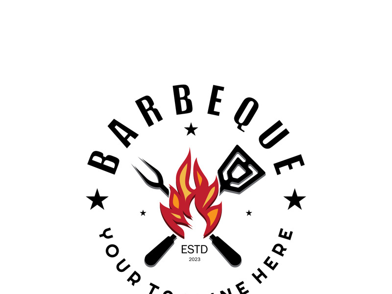 Smoke and BBQ Barbecue Vintage hot grill, with crossed flames and spatula. Logo for restaurant, badge, cafe and bar.vector