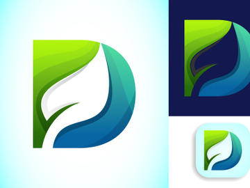 English alphabet with negative space leaf logo vector template. Gradient logo design preview picture