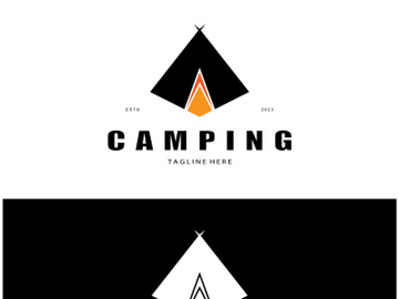 vintage and retro tent logo, camping. With tent, tree and bonfire sign. adventurers, scouts, climbers, camping equipment center preview picture