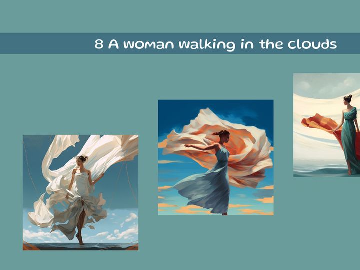 A woman walking in the clouds