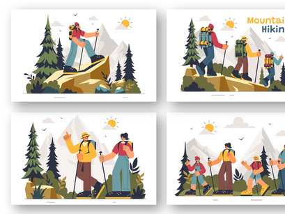 9 Mountain Hiking Adventure Illustration