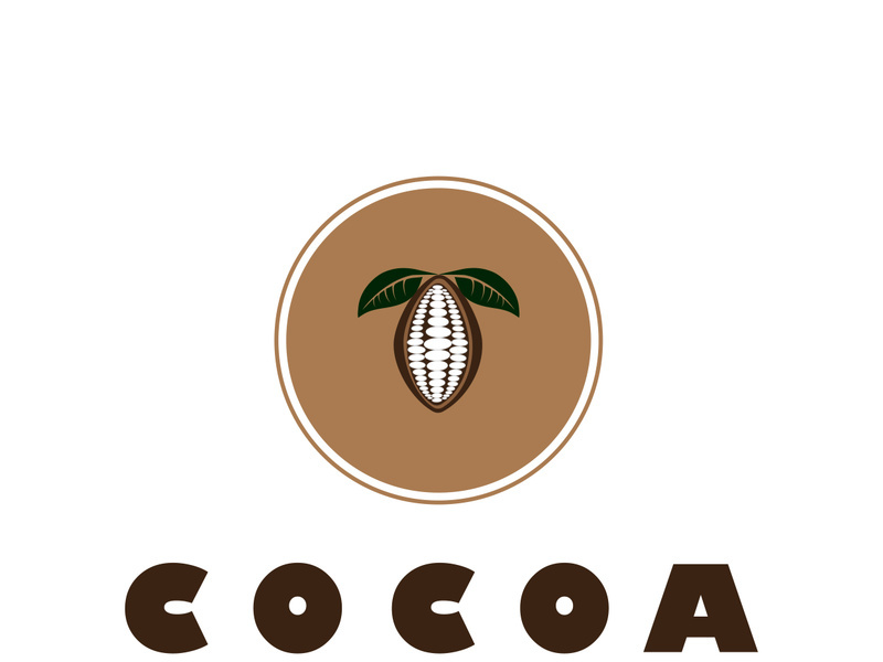 cocoa logo,cocoa bean,cocoa tree,cocoa branches and leaves,chocolate mix on white background,vintage,modern,simple,minimalist icon illustration template design vector