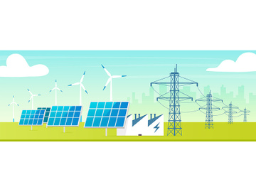 Alternative power station flat color vector illustration preview picture