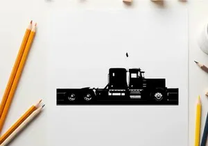 Silhouette of a semi truck against a white background