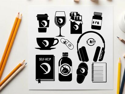 Silhouette of various objects with prohibition signs silhouette