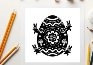 Easter egg silhouette with bunnies and floral patterns
