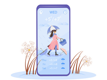 Rainfall forecast cartoon smartphone vector app screen preview picture