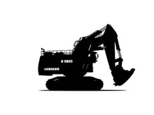 Silhouette of a black excavator on a white background
