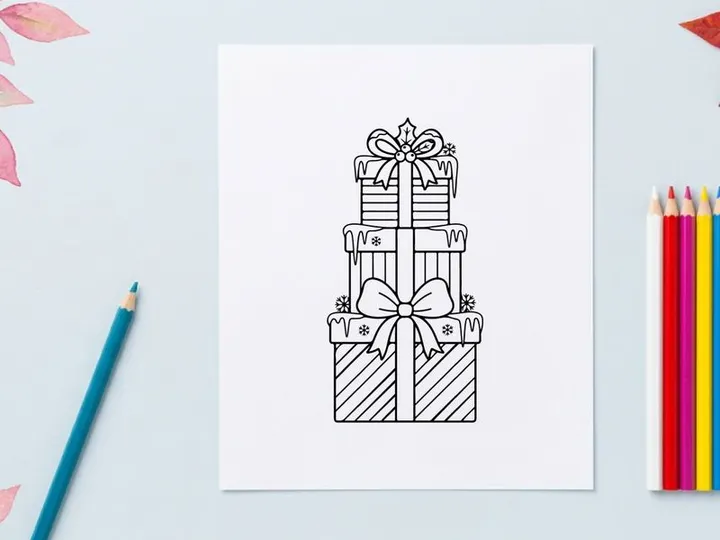 Christmas gift boxes stack, winter holiday present illustration with bows and snowflakes