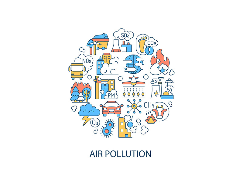 Air pollution abstract color concept layout with headline