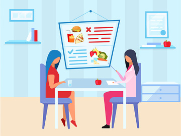 Woman visiting dietitian flat vector illustration preview picture