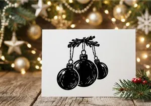 Handgezeichnete Weihnachtskugeln an einem Tannenzweig – festliche Illustration für die Feiertage