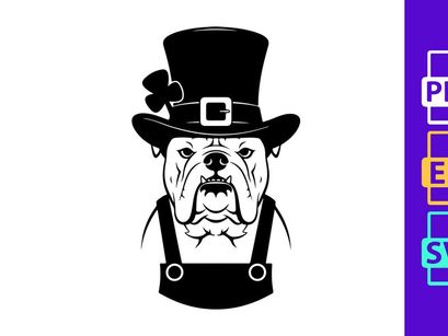 Bulldog Wearing Top Hat with Shamrock