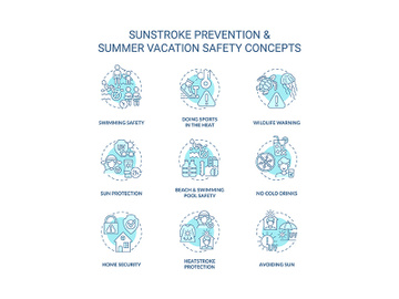 Sunstroke prevention concept icons set preview picture